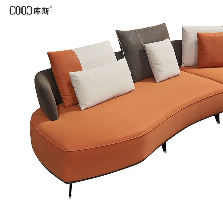 COOC Corner Sofa Leather Fabric Lounge Luxury Feather Sectional Couch Living Room Sofa Set Long Metal Leg Sofa