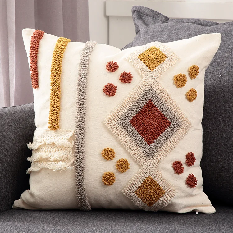 Cotton Pillow Cases Tufted Embroidery Embroidered Cushion Cover Boho Pillow Cushion Covers Coussin Decorative Home For Sofa