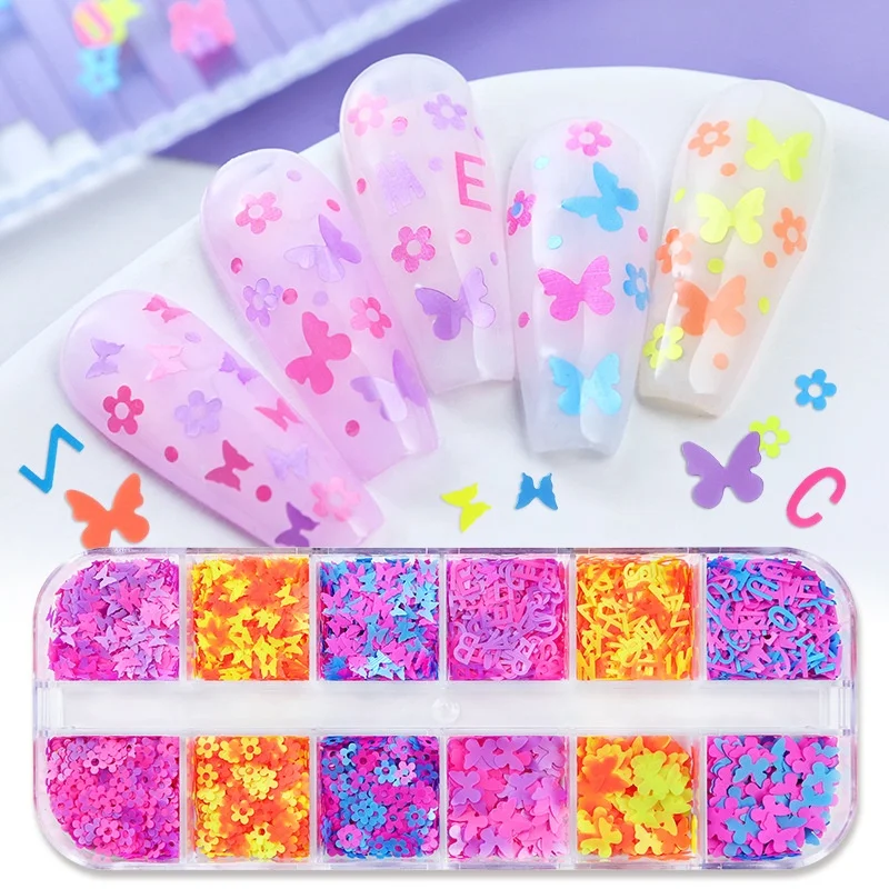 12 Grids Fluorescent Bubble Sequins Epoxy Resin Glitter Flakes Resin Shaker Filler Sequin Nails