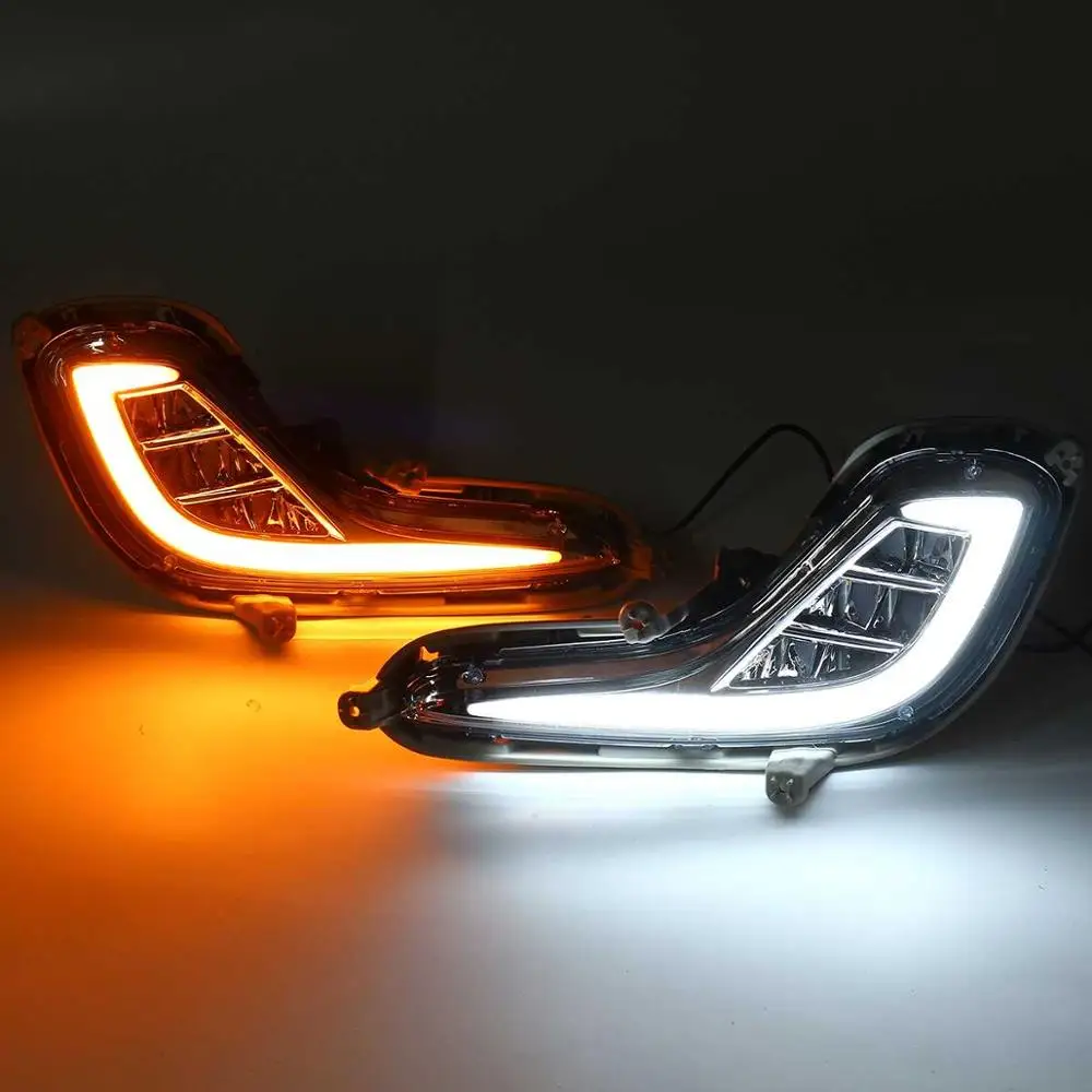 LED Daytime Running Light For Hyundai Accent Solaris 2010 2011 2012 2013 Yellow Turn Signal Relay DRL Fog Lamp accessories car