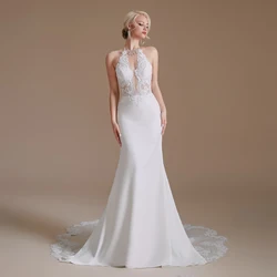 Factory Made New Sample Halter Mermaid Backless Wedding Dresses