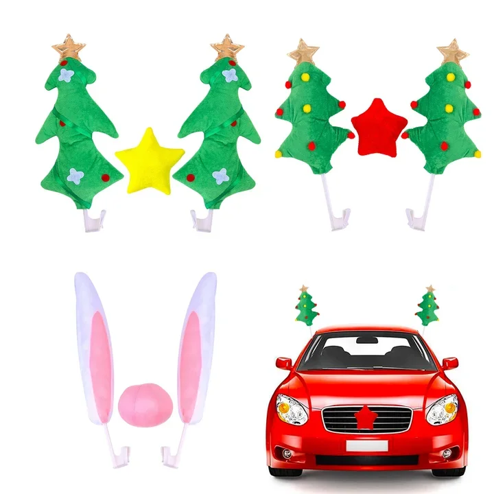 2024 Christmas New Products Car Decorations Party Cosplay Christmas Tree Antlers Nose Kit Tree Christmas Decorations For Cars