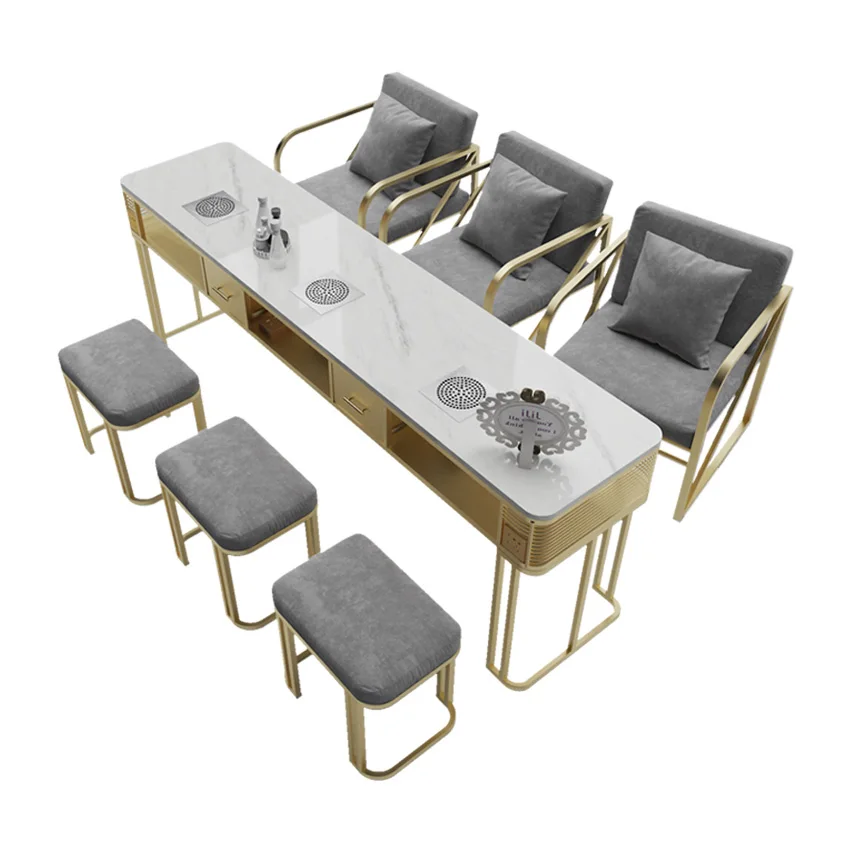 Modern Marble Manicure Table Furniture Luxury Desk Nail Bar Table With Dust Collector  With Storage