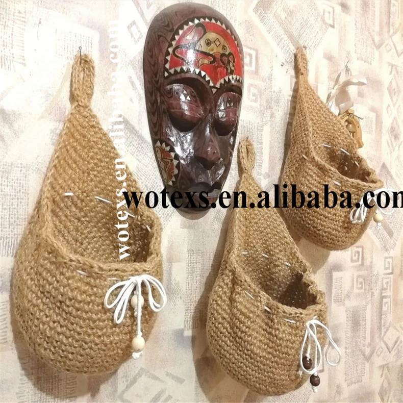 PH806 Modern Boho House Decor crochet Wall Hanging Hanger Wall Hanging jute Storage Basket