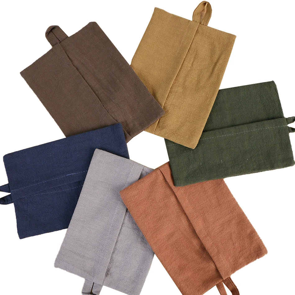 Cloth Tissue Box Cover Hang Ramie Cotton Fabric Soft Comfortable Rectangle Durable For Home Office Car Kitchen Accessories