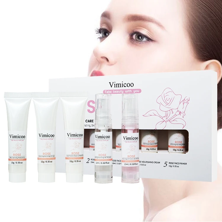 Pink Rose Travel Kit Skin Care Set 5 Pieces Cream Private Label Moisturizing Facial Set Face Care Set