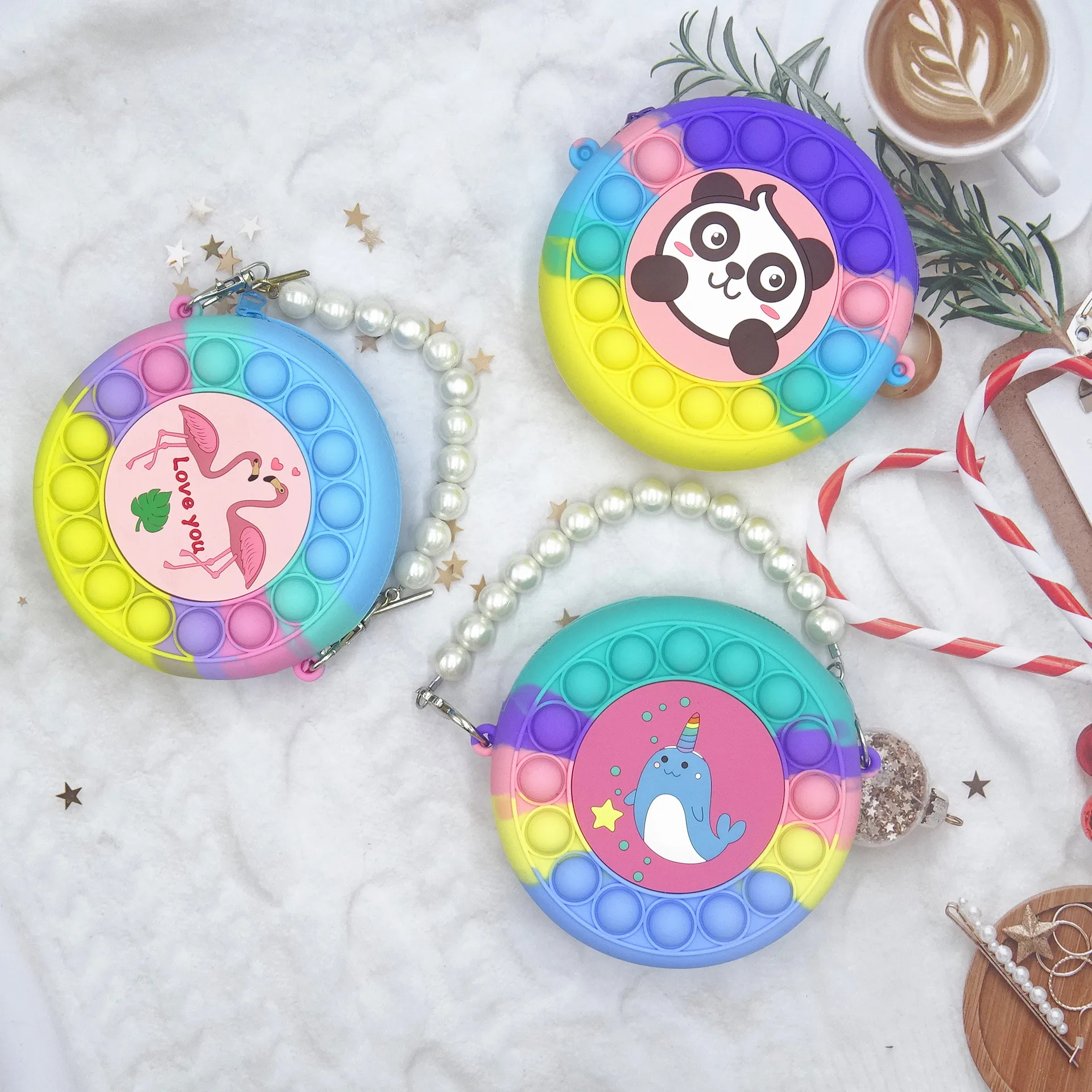 Модная женская жемчужная силиконовая Сумочка, пуш-поп Пузырьковые сумки, креативная Радужная маленькая Желейная мультяшная силиконовая ручная сумка для дам