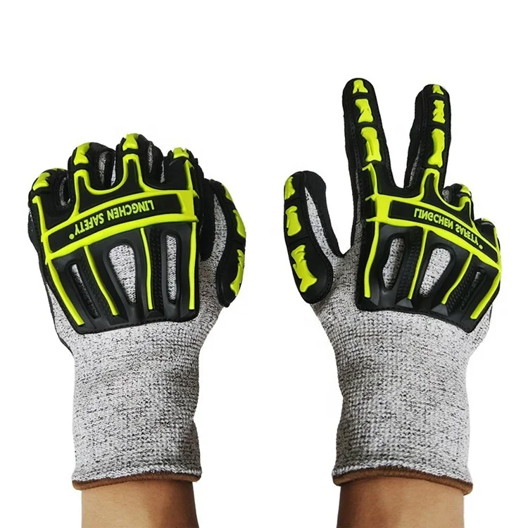 13 gauge cut level C black sandy palm coated safety gloves reinforced anti-collision TPR protective nitrile work gloves