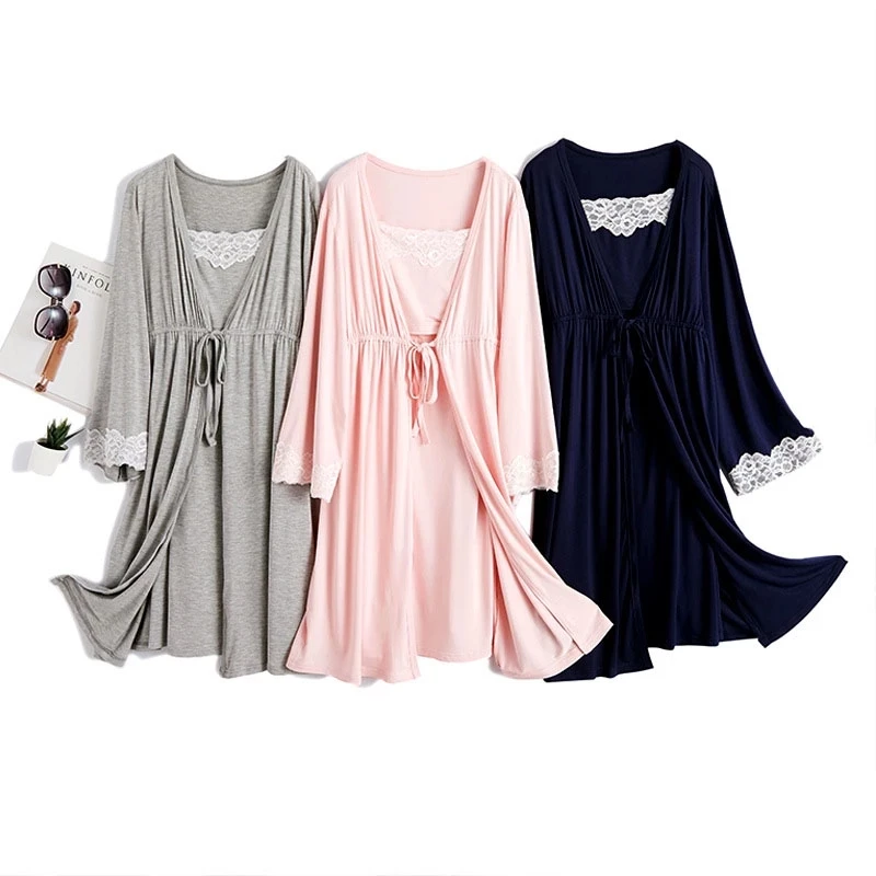 Новое поступление, мягкая и эластичная женская ночная рубашка для беременных, пижамный комплект из 2 предметов, женская пижама для кормления с кружевом