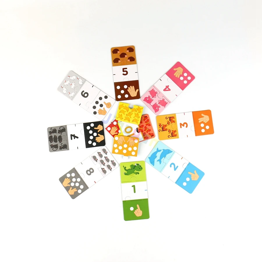 Custom Animal Educational Domino Flash Cards Jigsaw Puzzles for Kids Number Cognition Brain Training Top Quality
