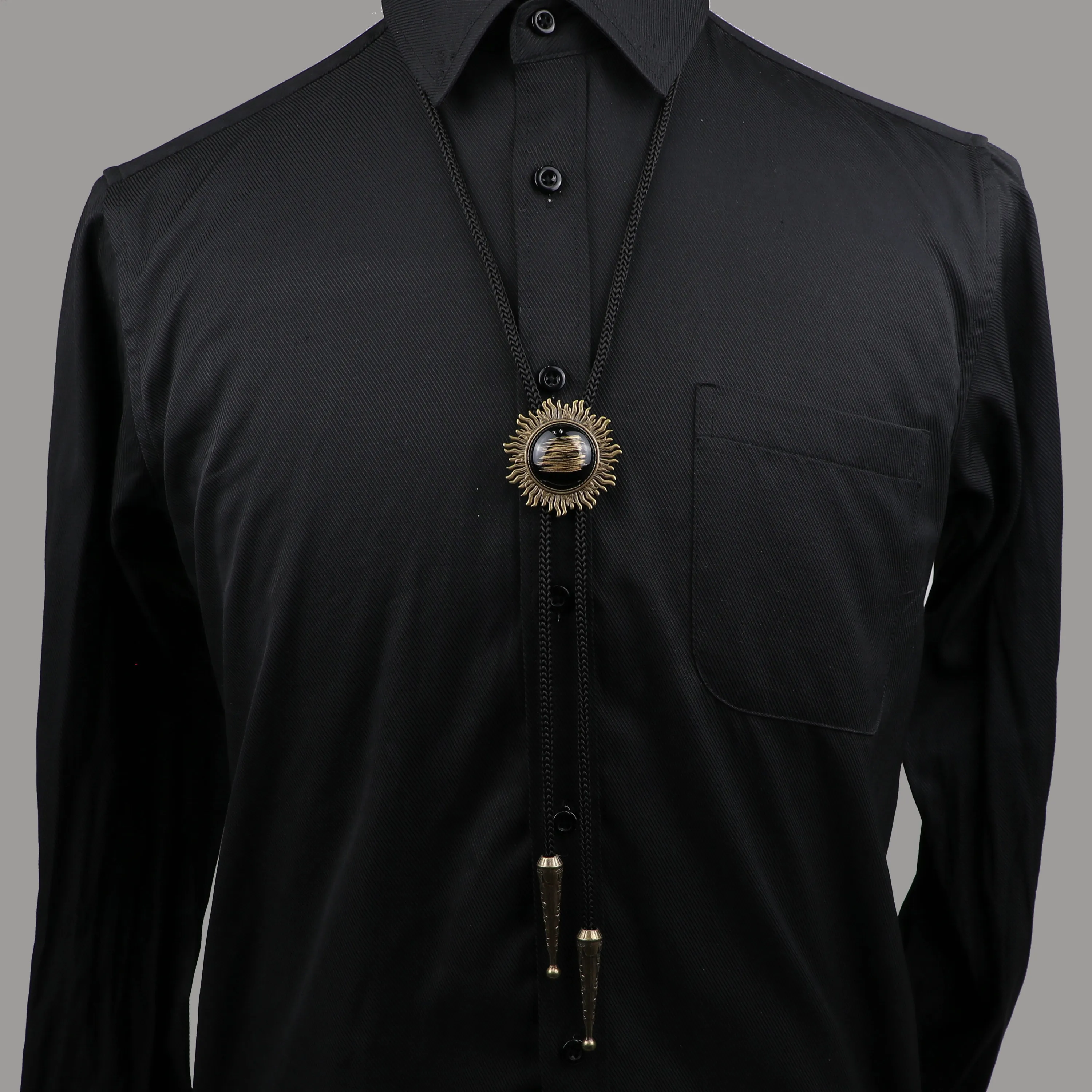 Round New Trendy Bolo Tie Popular Western Cowboy Star Men Women Necklaces Dance Necktie Retro shirt Obsidian Pendant