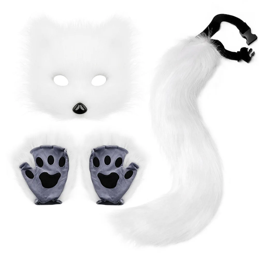Hot Selling Halloween Set Simulated Fox Mask Gloves Plush Fox Tail Party Props Accessories Holiday Gifts Toys