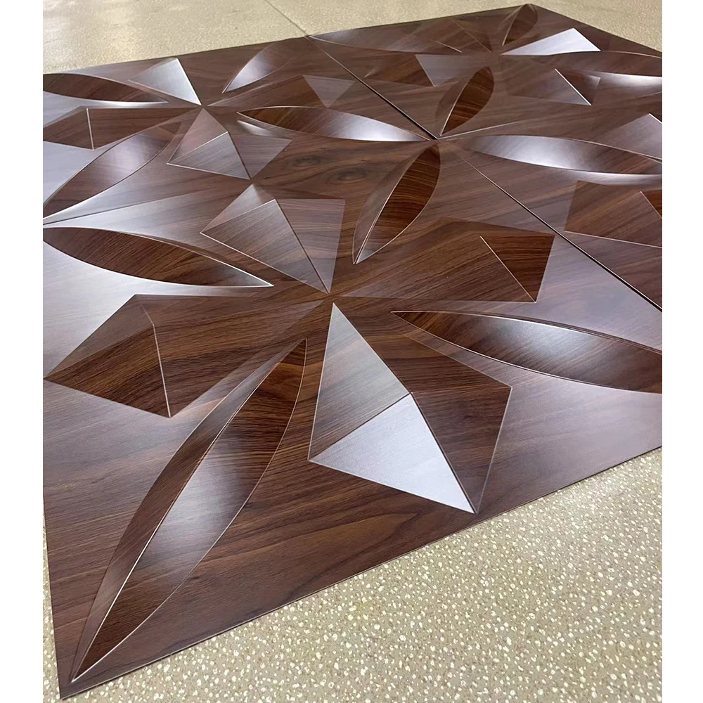 Hot selling PVC material wall panel sticker waterproof decoration 3d wall panels dark  wood coating 50*50cm