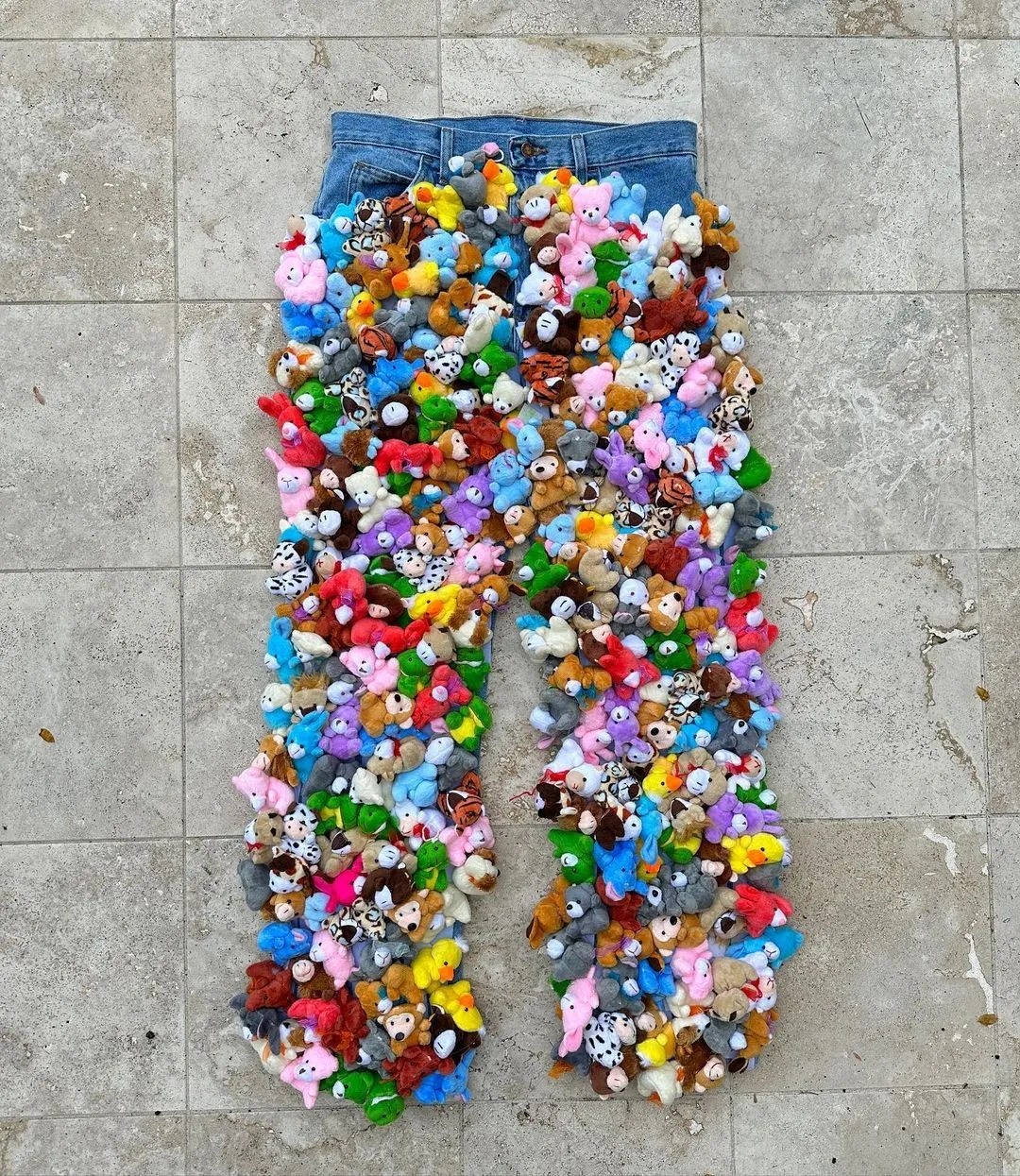 ZhuoYang Garment Custom High Quality Stuffed animal pants wholesale design of street patch work bootcut jeans for men