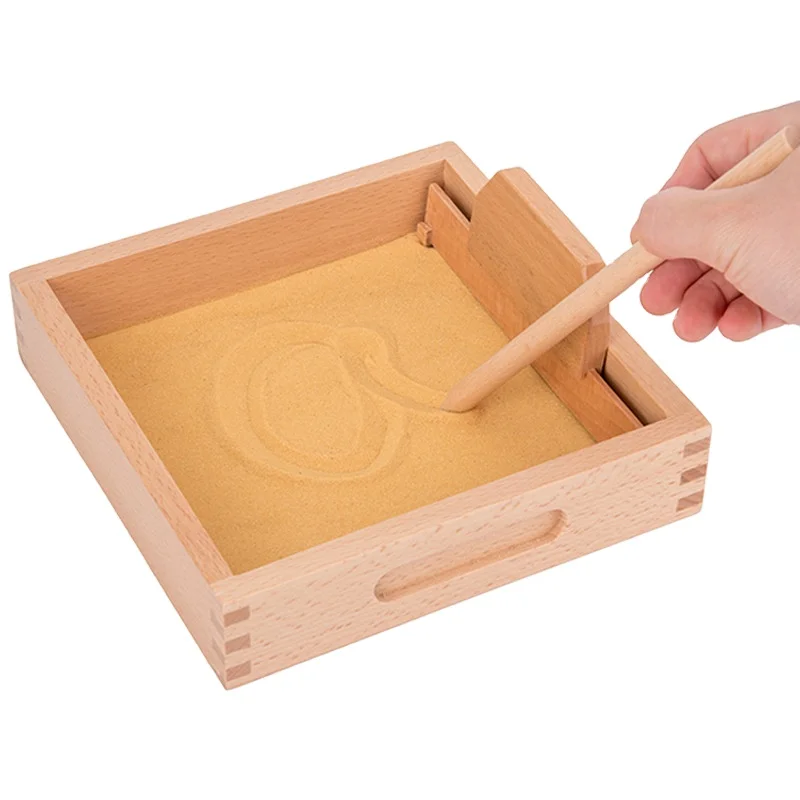 Wooden scraping sandbox montessori teaching aids educational toys for children kids sand table practice writing painting toy diy