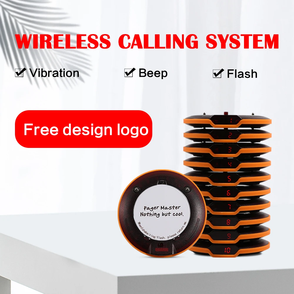 Free Logo Printing Wireless Customer Paging Calling Food Court Truck Restaurant Buzzer Pager System with Touch Keypad