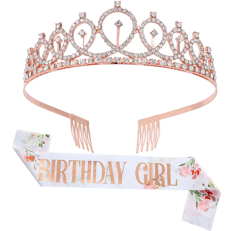 New Print Hot Word Birthday Girl Queen Shoulder Belt Etiquette Belt Birthday Crown Girl Tiara Hair Jewelry