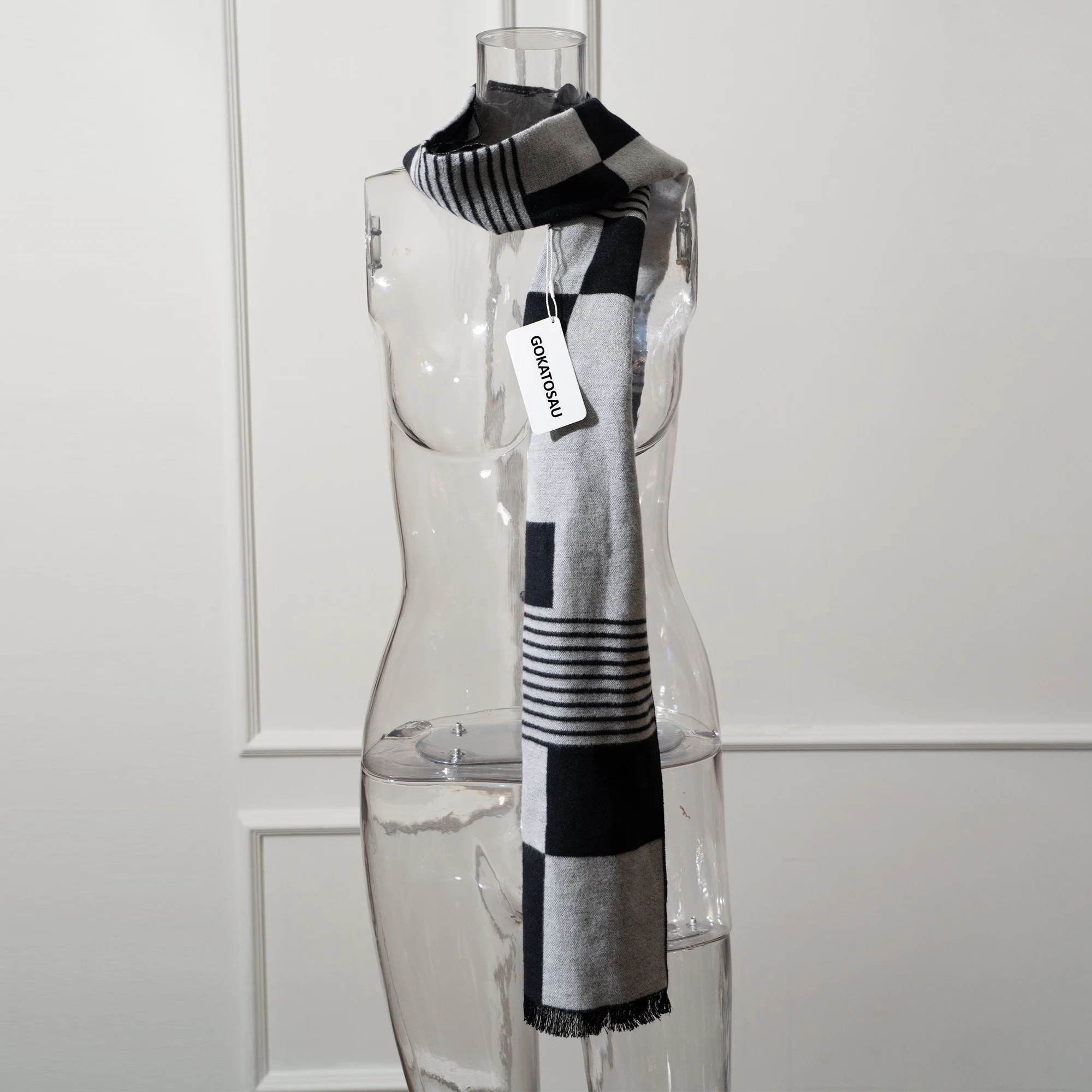 Шарфы GOKATOSAU с индивидуальным логотипом Женская шаль кашемировая Шерстяная Смесь длинный шарф кашемировый шарф в клетку