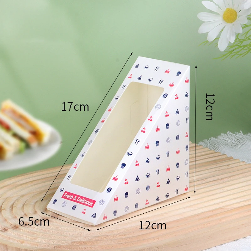 Wholesale Sandwich Packaging Boxes Disposable Triangular Paper Boxes Transparent Bakery Food Store Packing Boxes