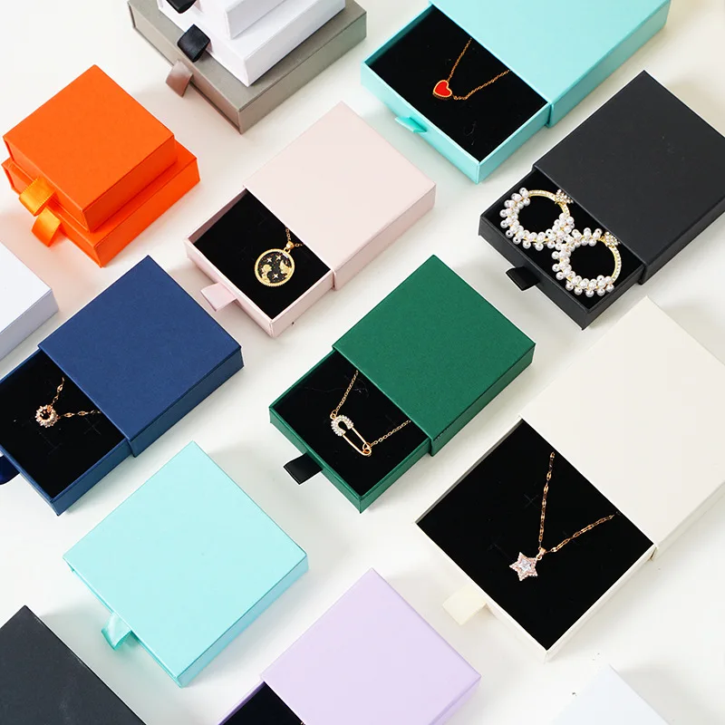 SSeeSY Small Custom Earring Bracelet Necklace Ring cases Gift Paper cardboard Drawer Jewelry Packaging Box With Logo
