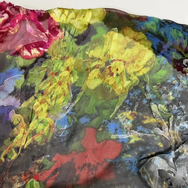 High standard silk  viscose satin burn out printing  viscose/silk  fabric  raw silk fabric for scarf dress