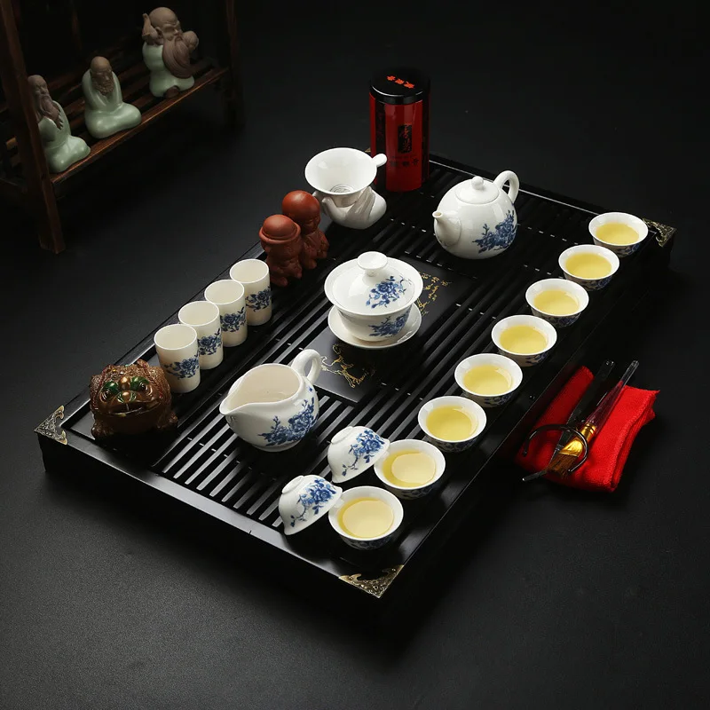 100% деревянный чайный поднос с индукционной плитой, китайский классический чайный столик gongfu