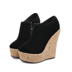Eilyken Wholesale Sexy Round head Platform Wedge Women Pumps Super High Club Wearing Heels zipper ladies wedge shoes