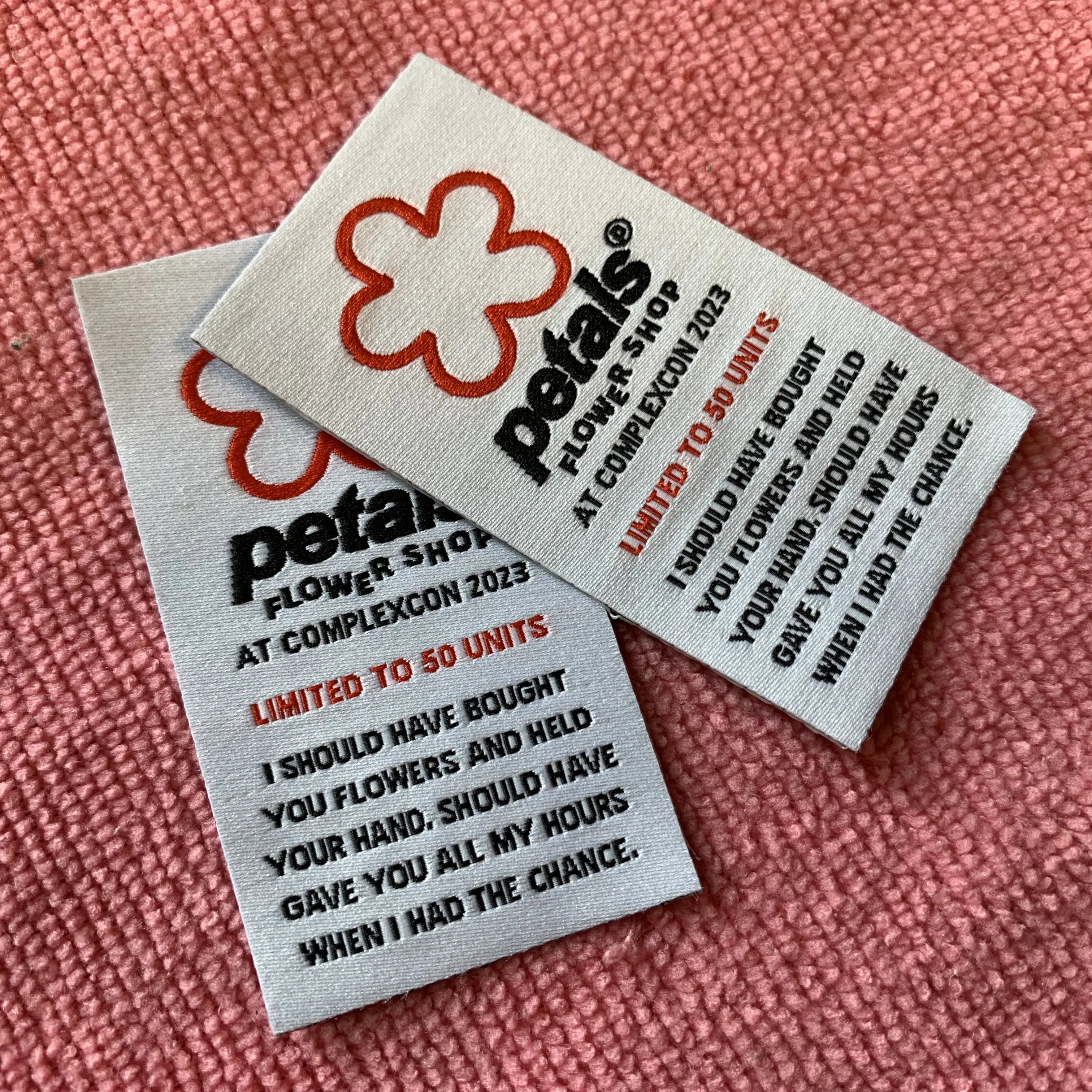 washing care information heat press woven label,high quality weaving logo iron on clothing label