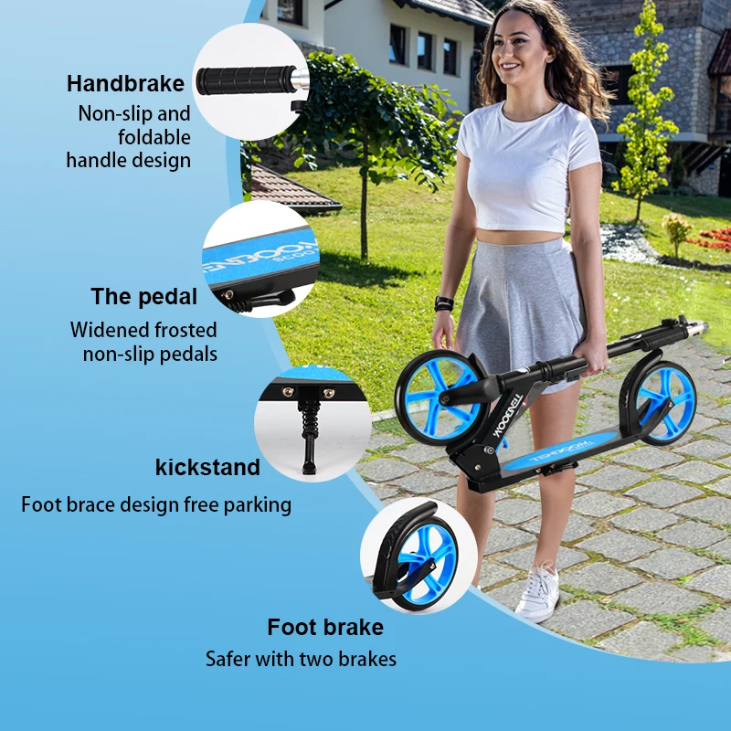 Folding foot push scooter adult with 3 Adjustment best big wheel kick scooter for adults