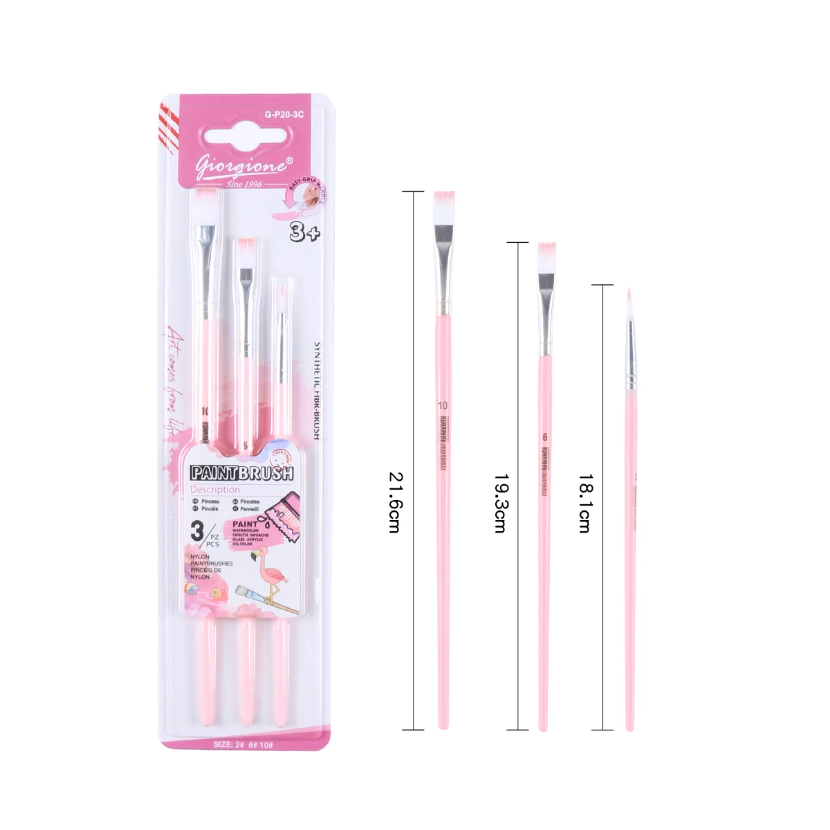 Giorgione 3Pcs Paint Brush Flat Round Shape Nylon Paintbrush Set for Acrylic Oil Watercolor and Gouache