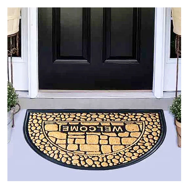 Half Round Door Mat Non-Slip Welcome Entrance Way Rug Durable Rubber Door Mats Low-Profile Heavy Duty Doormat