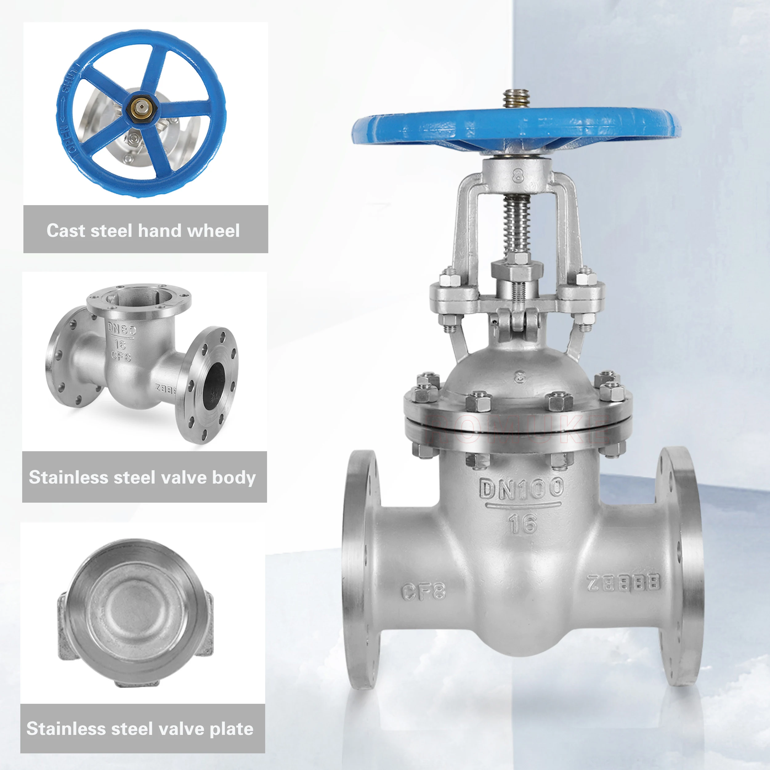 Z41W-16P  Stainless Steel CF8 CF3 CF8M CF3M Rising Stem Wedge Hard Seal Flange Manual High Temperature Resistant Gate Valve