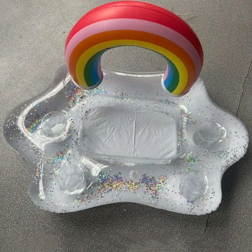 Inflatable Floating Cup Holder Glitter Rainbow Cloud Food Drink Holder Summer Party Beer Ice Bucket Drink Cooler Tray