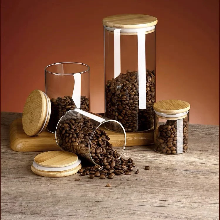 Sample Available Clear Glass Food Storage Jars Containers with Airtight Bamboo Lid for Candy, Cookie, Rice, Sugar, Flour, Pasta, Nuts
