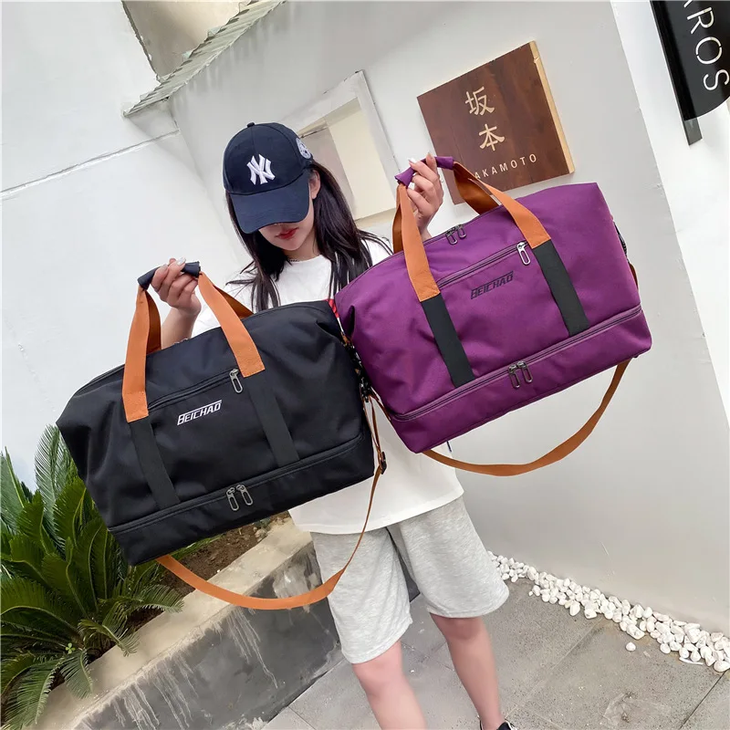 New 2024 Travel Shoulder Bags Solid Sports Gym Travel Waterproof Customizable Duffle Bag With Shoe Compartment
