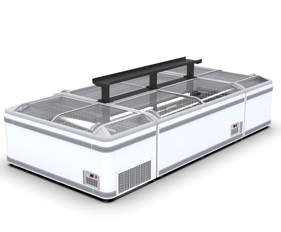 Supermarket Commercial Large Capacity Beverage Refrigeration Equipment  Freezer With Sliding Glass Door Island Freezer
