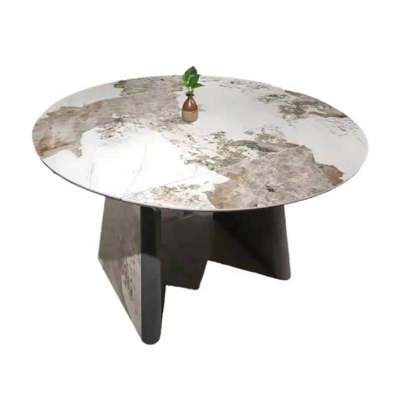 Latest Design Luxury Home Furniture Dining Room Marble Sintered Slab Dining Table Oval Round Extension Dining Table 8 Seater