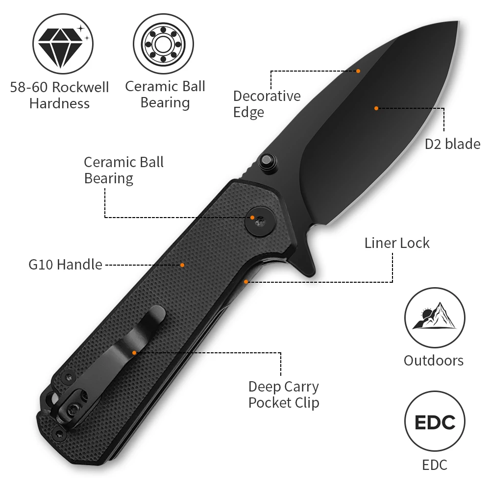 mini size D2 AUS-8 steel blade black color G10 handle survival folding stainless steel gift mimi knife