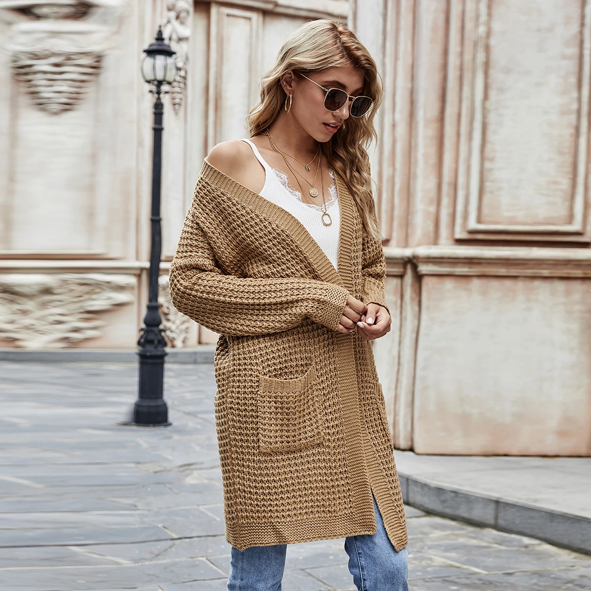 Autumn Winter Hot Sale Knit Cardigan New Loose Plus Size Pure Color Sweater Women Long Coat Clothing