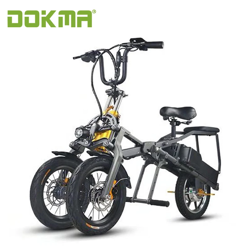 Dokma 3-х колесный электрический самокат трехколесный велосипед 14 дюймов Электрический для е-байка с литиевой батареей способный преодолевать Броды