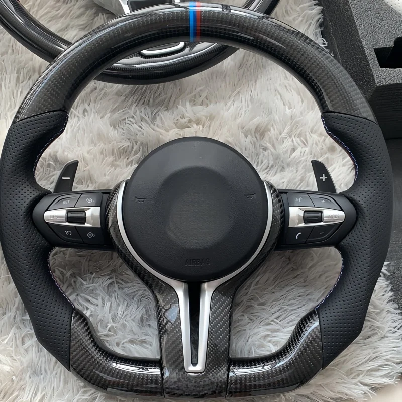 Custom Black Perforated Leather Carbon M Sport Steering Wheel For BMW F10 F30 F31 F32 F20 E92 E60 X6 E71 X5 E70 M3 M4 M5 M6