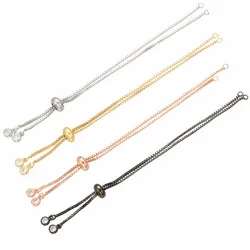 Wholesale gold and silver plated brass Adjustable Bracelet with zircon termination box chain for jewelry making
