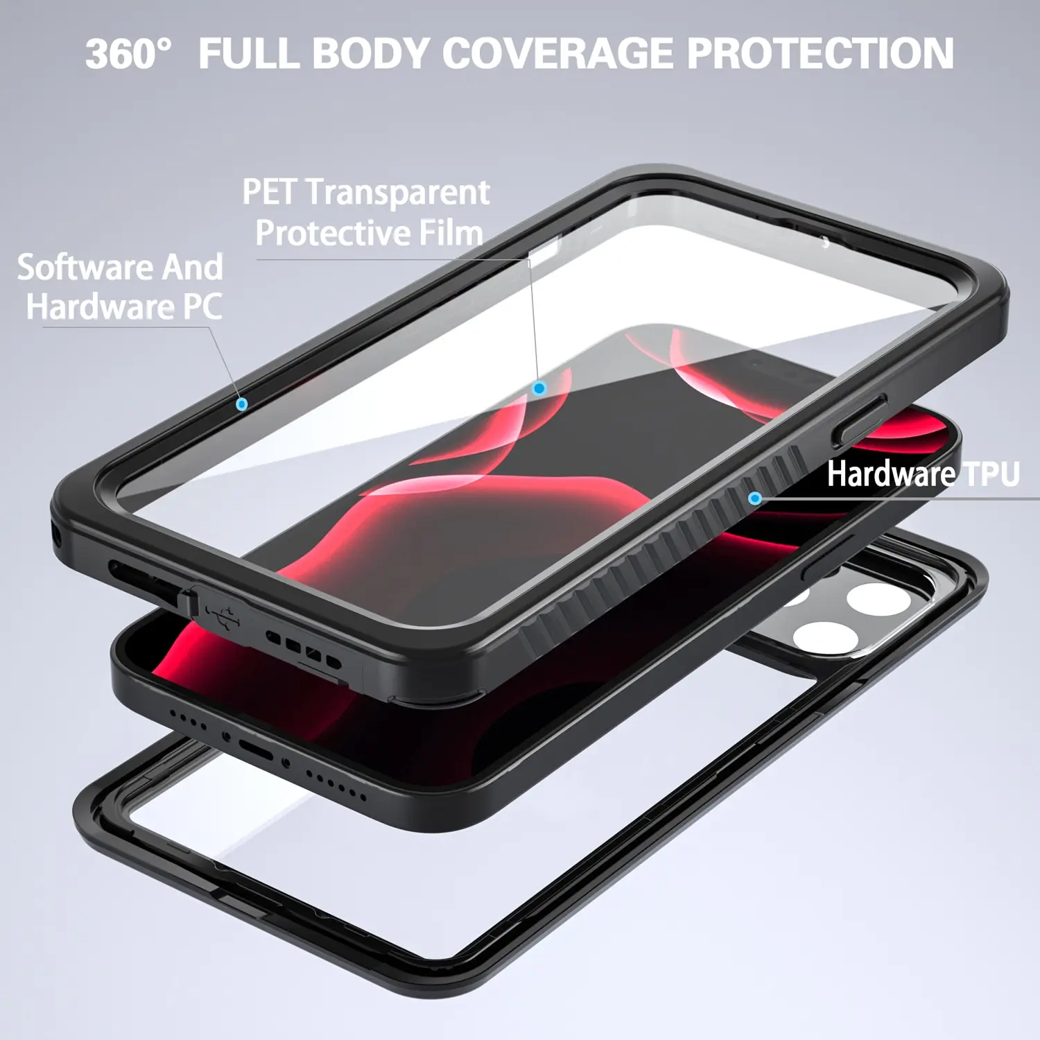 [AMZ Hot Sell] High quality PC TPU Combination Full Sealed Waterproof Cell Phone Cover for iPhone 12 13 14 15 Pro Max Plus