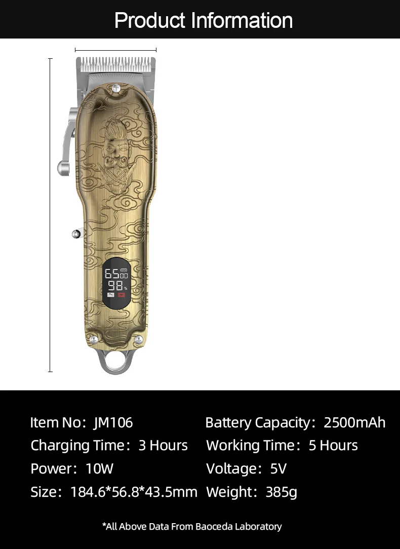 PSB rechargeable professional men electric cordless hair clipper trimmer with led display