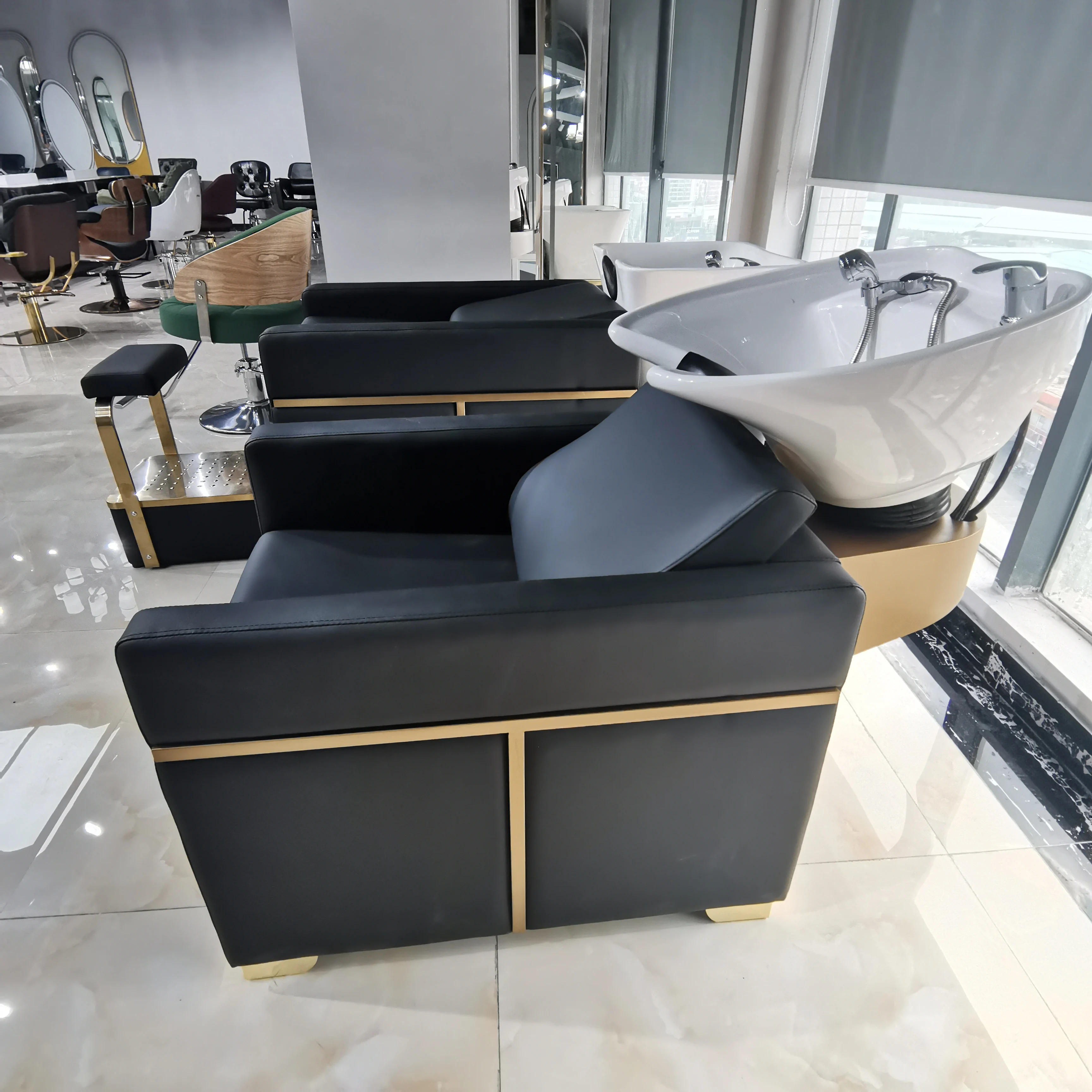 Sulin hot sale modern salon beauty black sitting hair backwash salon shampoo bowl chair furniture unit