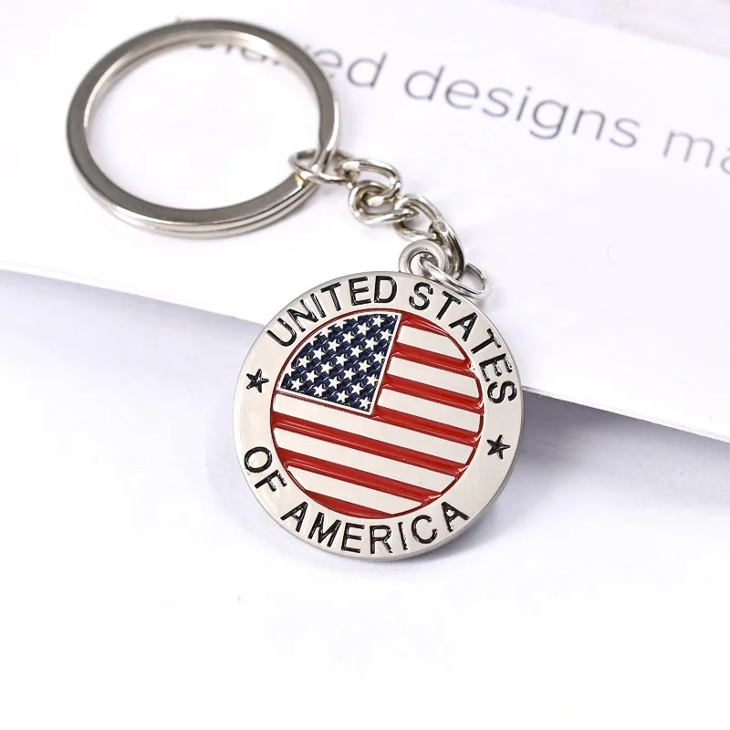 Custom Logo United States USA UK PR Flag Zinc Alloy Metal Key Chains Key Ring