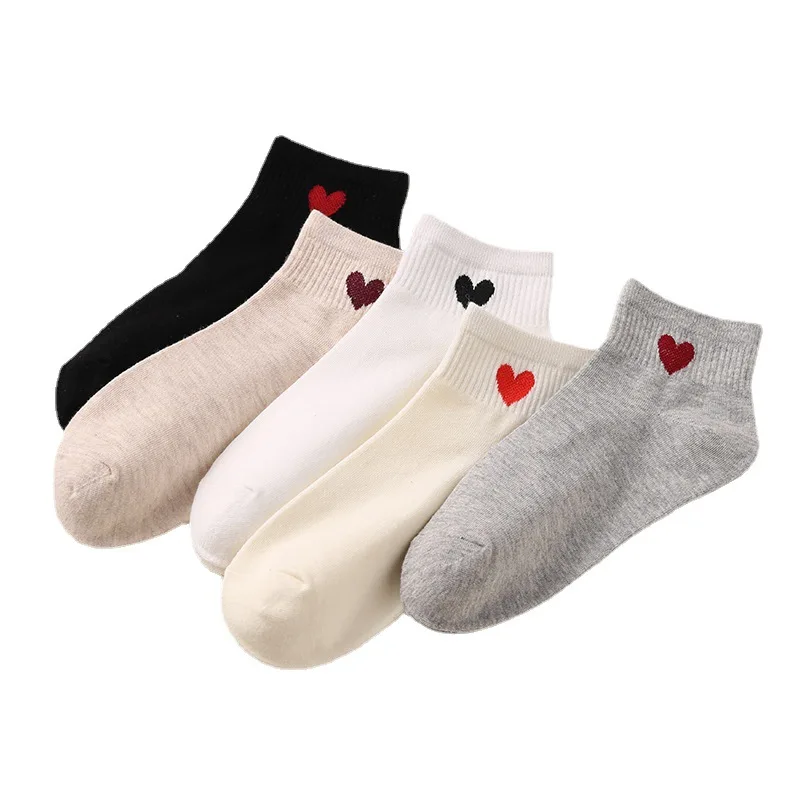 
Spring summer solid color heart shaped ankle short socks women ladies crew socks 