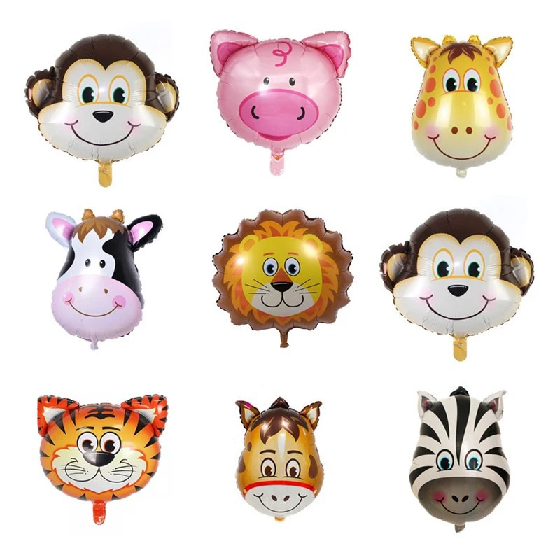 Safari Animal Head Balloons Monkey Lion Zebra Pig Cow Kangaroo Foil Animal Balloon For Birthday Party Decoration