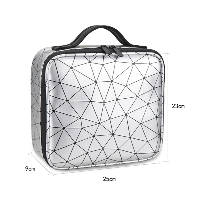 Portable Waterproof Geometric Printing Leather Large Capacity Brush Holder Cosmetic Bag Makeup Case Make-up Box Bags