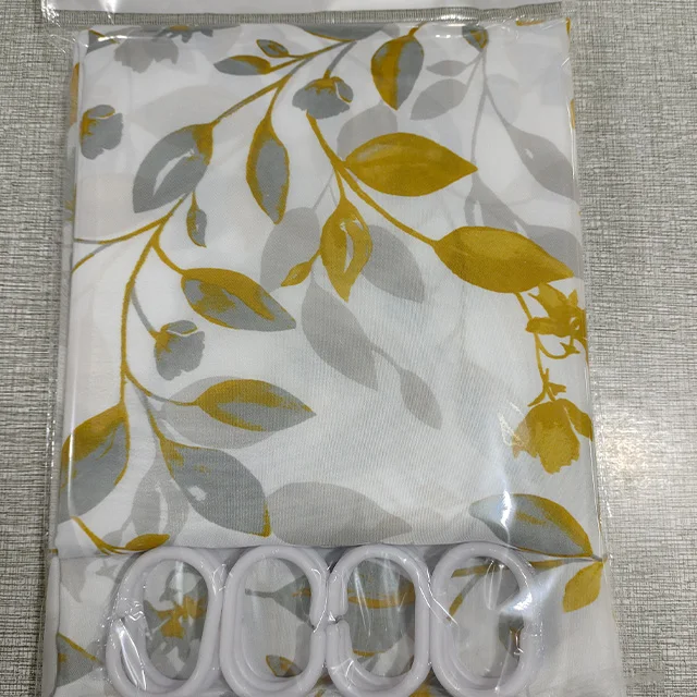 Scenery leaf Printed shower curtain polyester yellow shower curtain with 12 good hooks